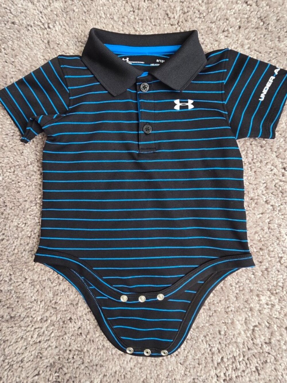 Under Armour Baby Boys Polo Bodysuit Striped HeatGear 9-12 Months Black Blue